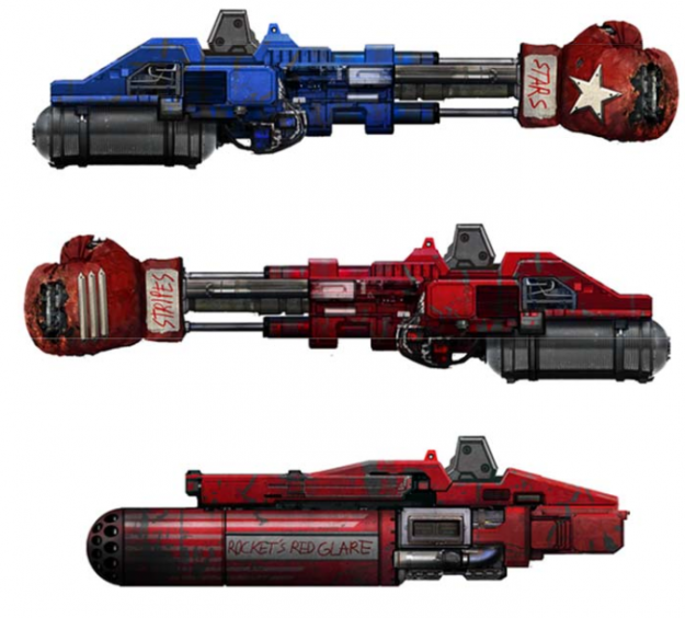 A few of the modular weapons packages. Move over Real Steel.