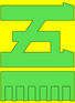 Green katakana 5 on yellow background with green bar underneath