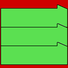 Green katakana 3 on red background