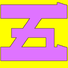 Pink katakana 5 on yellow background