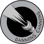 Emblem of the Gannon's Cannons - The Cannons favor a tiger-style paint scheme, using black striping over a reddish background. The unit’s insignia, a black G and C flanking the silhouette of an ancient Terran field cannon on a red circle, is placed anywhere visible on the unit